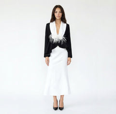 Peplum Jacket and Mermaid Gown Set with Feather Detail