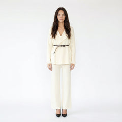 Belted Knit Cardigan and Wide-Leg Trousers Two-Piece Set
