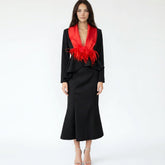 Peplum Jacket and Mermaid Gown Set with Feather Detail