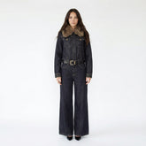 Faux Fur Collar Denim Jacket and Wide-Leg Jeans Set