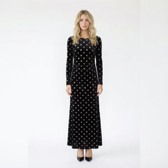 Ruched Velvet Polka Dot Long Sleeve Maxi Dress