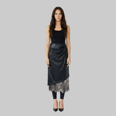 Asymmetric Faux Leather Skirt with Lace Trim Detail