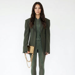 Oversized Notch Lapel Blazer with Hook-and-Eye Sleeve Details