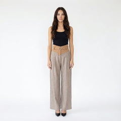 High-Waist Wide-Leg Trousers with Integrated Belted Overlay