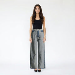 High-Waist Two-Tone Straight Leg Wide Leg Jeans