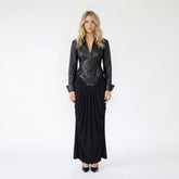 Lace-Up Faux Leather Jacket and Ruched Maxi Skirt Set