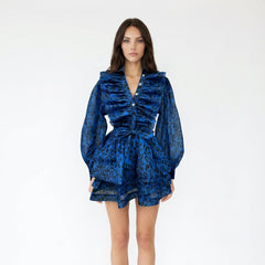 Leopard Print Ruffled Mini Shirt Dress