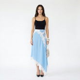 Asymmetric Chiffon Midi Skirt with Contrast Lace Insets
