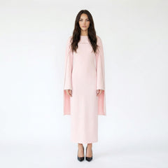 Pearl-Trimmed Cape-Sleeve Column Maxi Dress