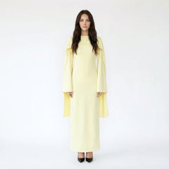 Pearl-Trimmed Cape-Sleeve Column Maxi Dress