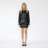 Faux-Leather Long-Sleeve Shirt and Mini Skirt Set