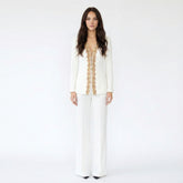 Embroidered Deep-V Blazer and Trouser Suit Set