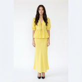 Puff-Sleeve Peplum Top and Maxi Skirt Set