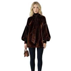 Elegant High Neck Bow Velvet Bloom Sleeve Mini Dress