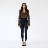Cropped Faux Leather Jacket with Shaggy Faux Fur Trim