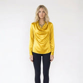 Elegant Satin Long Sleeve Blouse with Cowl Neckline