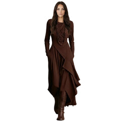 Draped Turtleneck Long Sleeve Maxi Dress with Pockets