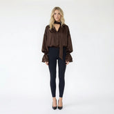 Satin Lantern Sleeve Blouse with Scarf Tie