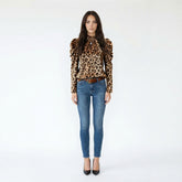 Mock Neck Leopard Print Puff Sleeve Top