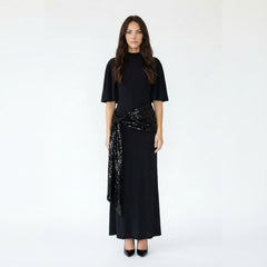 Sequined Waist Drape Maxi Dress