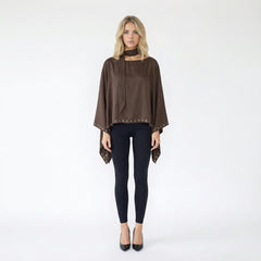 Asymmetric Rhinestone-Trimmed Scarf Neck Poncho