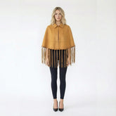 Suede-Look Fringe Hem Cape Jacket