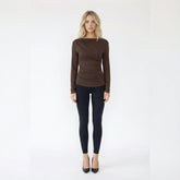 Ruched Long Sleeve Draped Boat Neck Top