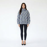 Floral Pattern Half-Zip Sherpa Fleece Pullover