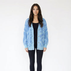 Zebra Print V-Neck Button-Front Fuzzy Cardigan