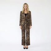Leopard Print Belted Blazer and Wide-Leg Trousers Set