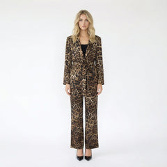 Leopard Print Belted Blazer and Wide-Leg Trousers Set