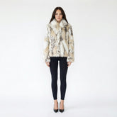 Dappled High-Neck Faux Fur Statement Jacket
