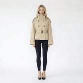 Belted Double-Breasted High-Neck Trench Jacket