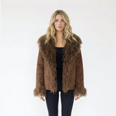 Faux Suede Shaggy Trim Statement Jacket