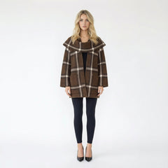 Plaid Knit Cardigan with Matching Scarf