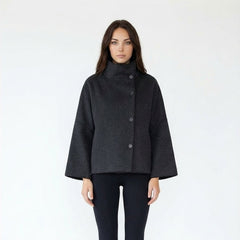 Asymmetric Mock-Neck Felted Wool-Blend Cape Jacket