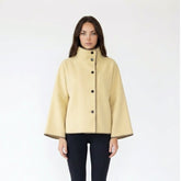 Asymmetric Mock-Neck Felted Wool-Blend Cape Jacket