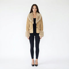 Faux Suede Jacket with Plush Faux Fur Trim