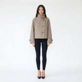 High-Neck Asymmetric Button-Front Wool-Blend Jacket