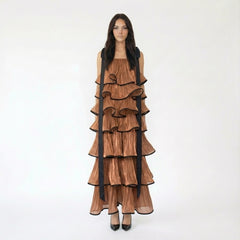 Vibrant Tiered Ruffle Maxi Dress with Contrast Ribbon Straps