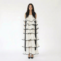 Vibrant Tiered Ruffle Maxi Dress with Contrast Ribbon Straps