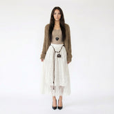 Boho-Chic Tiered Lace Maxi Skirt with Tassel Belt
