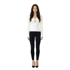 Lace-Trimmed Cutout Long-Sleeve Top with Twist-Front Detail