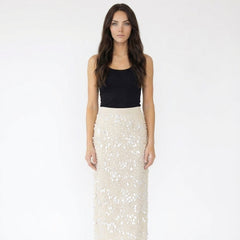 Shimmering Sequin-Embellished High-Waisted Midi Skirt
