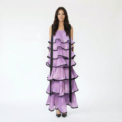 Vibrant Tiered Ruffle Maxi Dress with Contrast Ribbon Straps