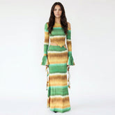 One-Shoulder Striped Crop Top and Maxi Skirt Set