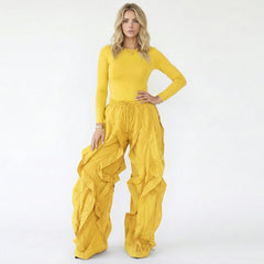 Long Sleeve Top and Ruffled Wide Leg Pant Set