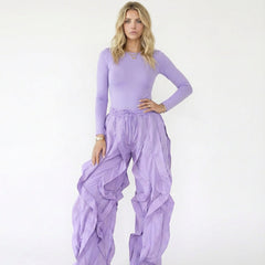 Long Sleeve Top and Ruffled Wide Leg Pant Set
