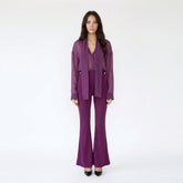 Sheer V-Neck Blouse and High-Waisted Flare Pant Set