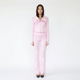 Hooded Zip-Up Top and Flared Pant Set